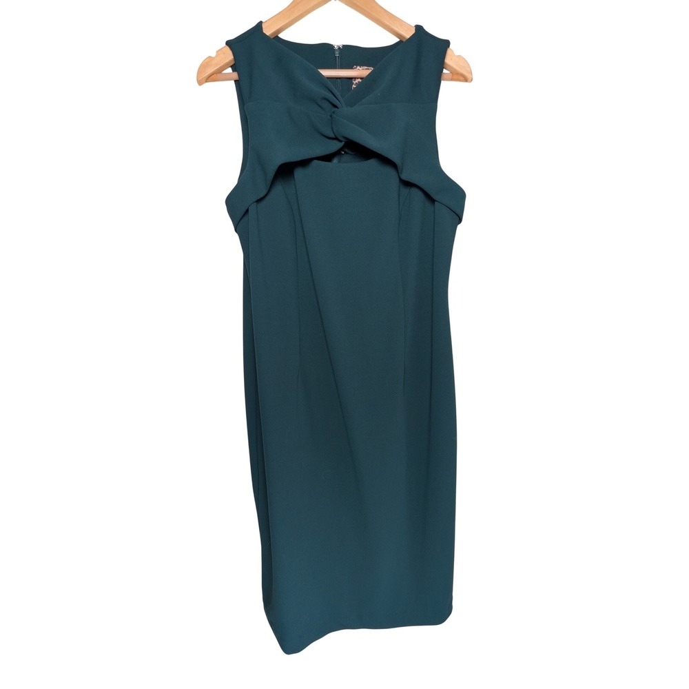 SPENSE Twist Neck Sheath Dress‎ Womens 14 Emerald Stretch Office Chic Minimalist